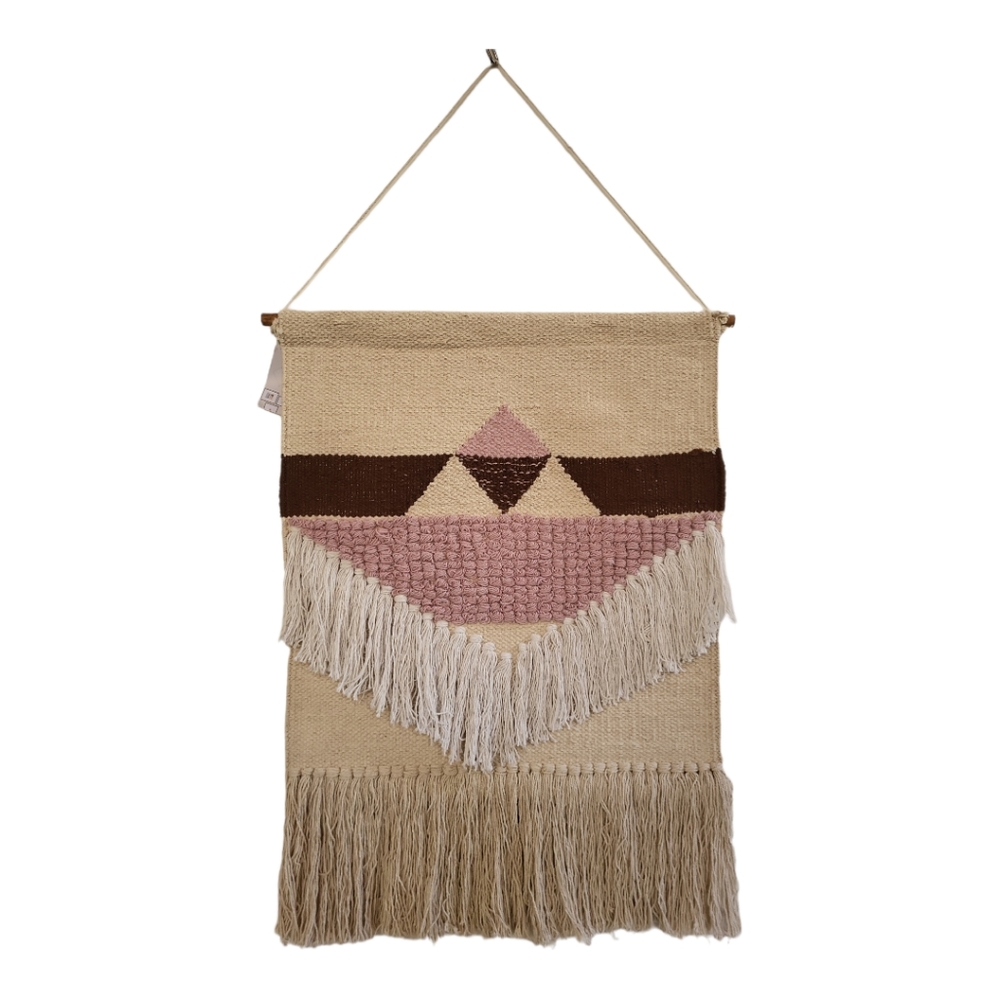 Wall Macrame  Hand Woven Wall Tapestry Decor Tan Brown Pink White